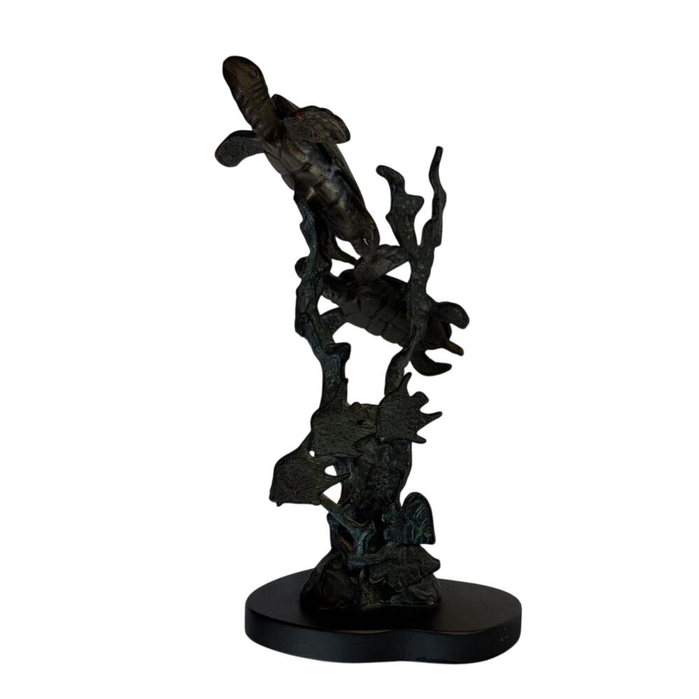 SPI Sea Turtles & Coral Bronze Sculpture San Francisco Gallery Art Black Base